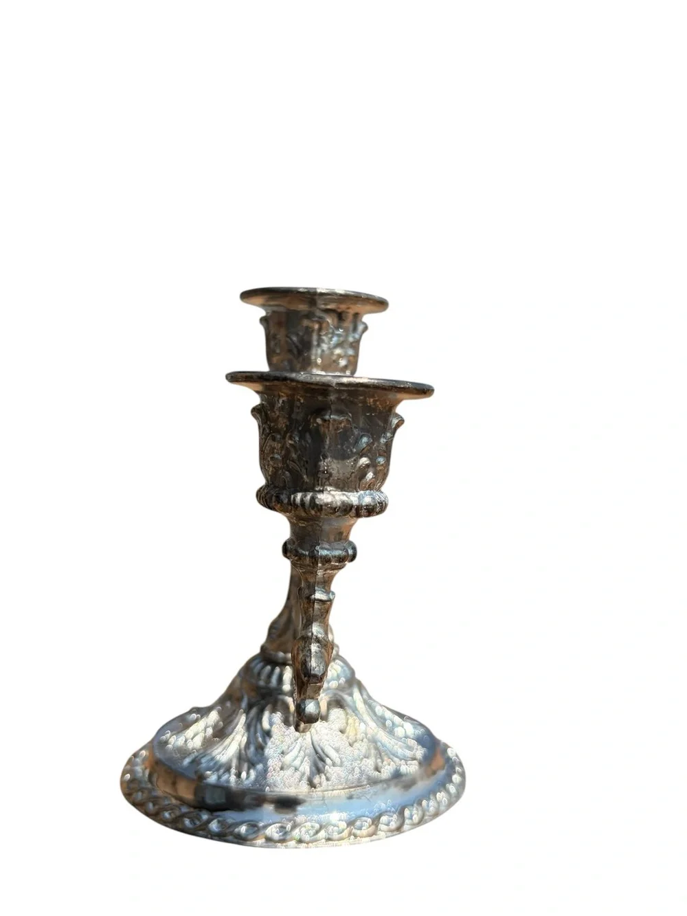 Ornate Silver Three-Arm Candelabra Decorative Centerpiece